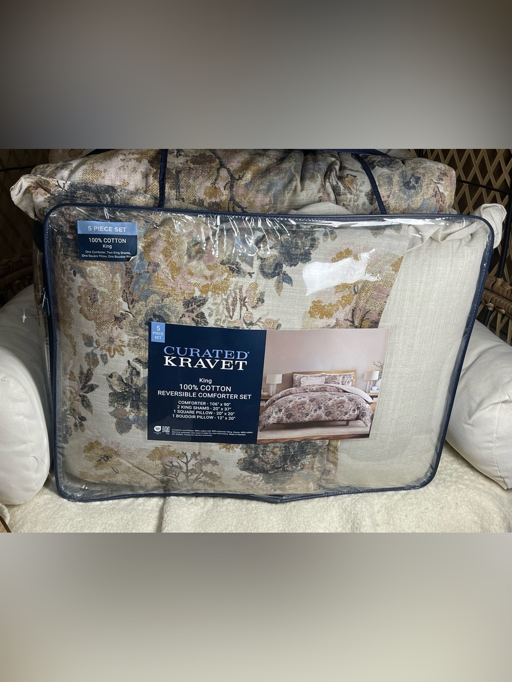 Curated kravet 5 pc comforter set 100% cotton in king size luxury bedding $320